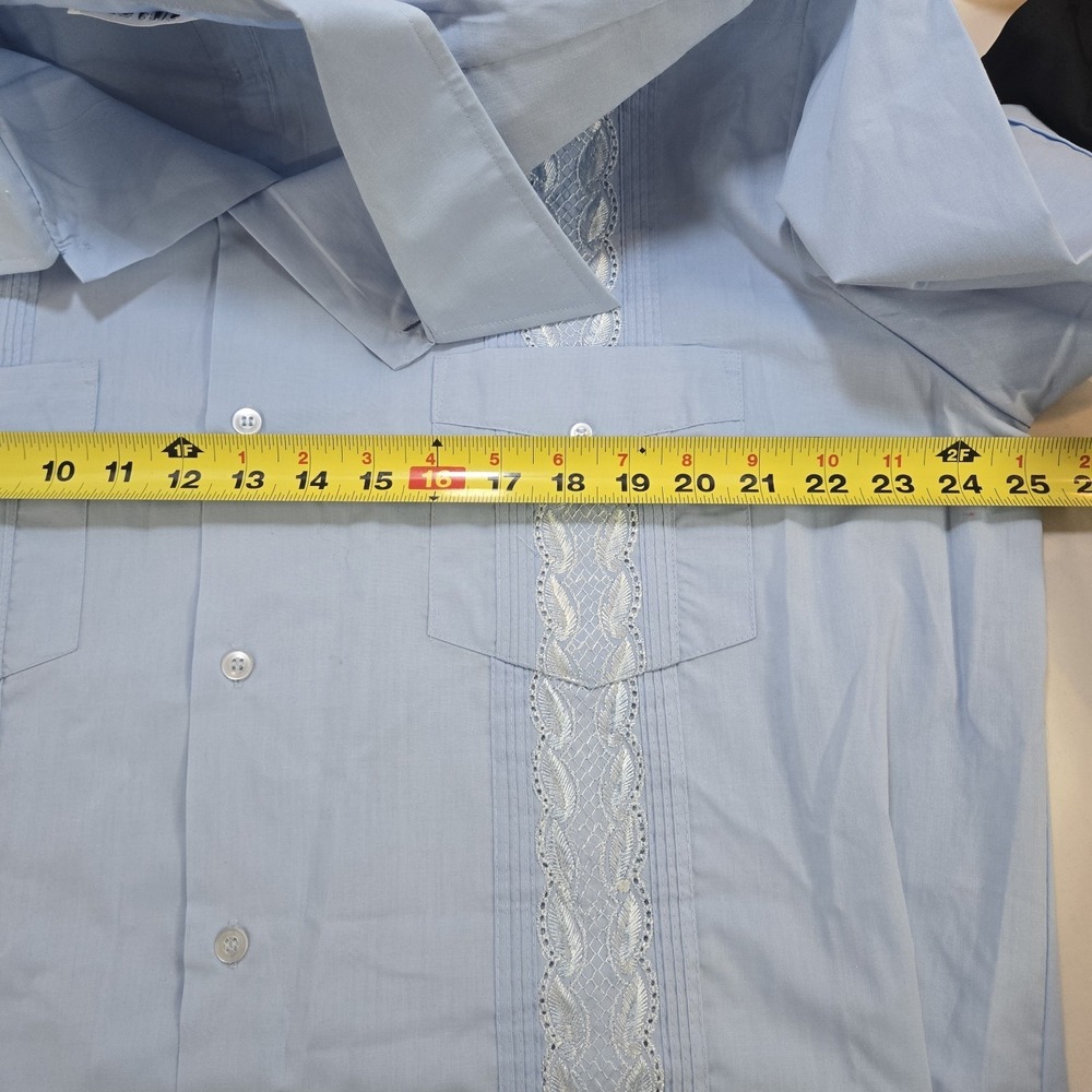 Vintage Vic Vic Blue Guayabera Shirt Mens Embroidered Cuban Wedding Shirt - Picture 3 of 12